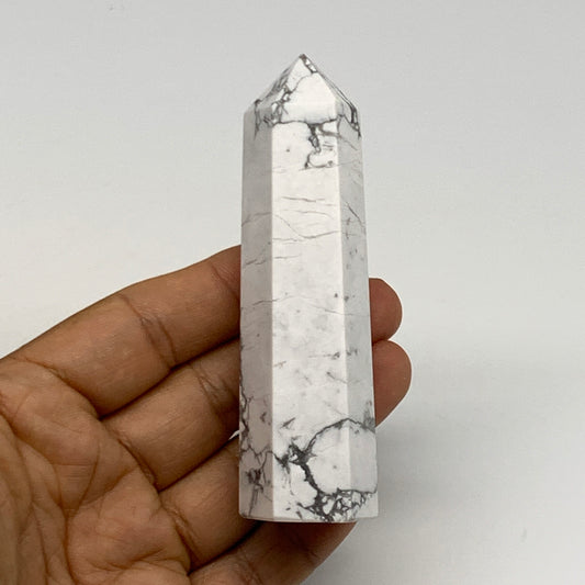 110.1g, 3.7"x0.9"x0.9", Natural Howlite Point Tower Obelisk Crystal, B29079