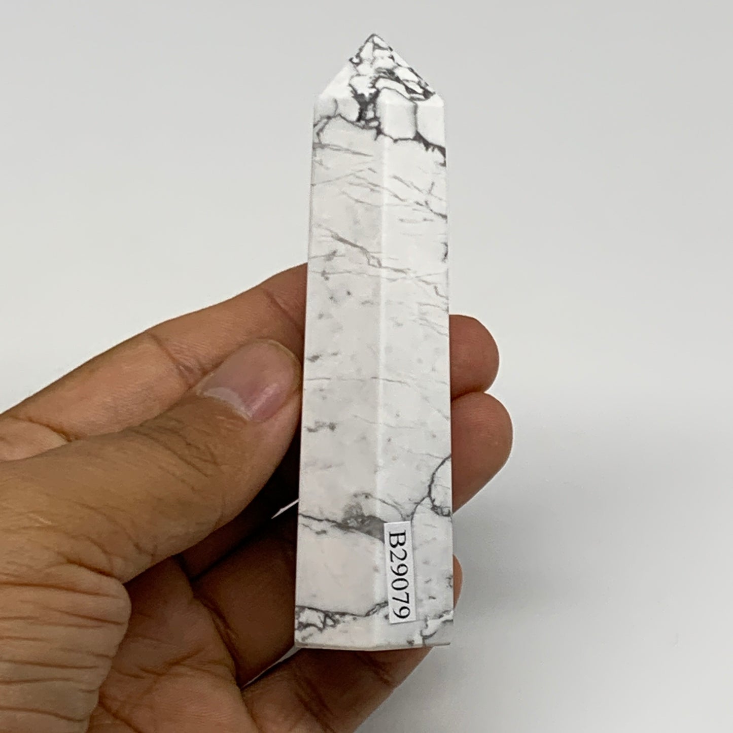 110.1g, 3.7"x0.9"x0.9", Natural Howlite Point Tower Obelisk Crystal, B29079