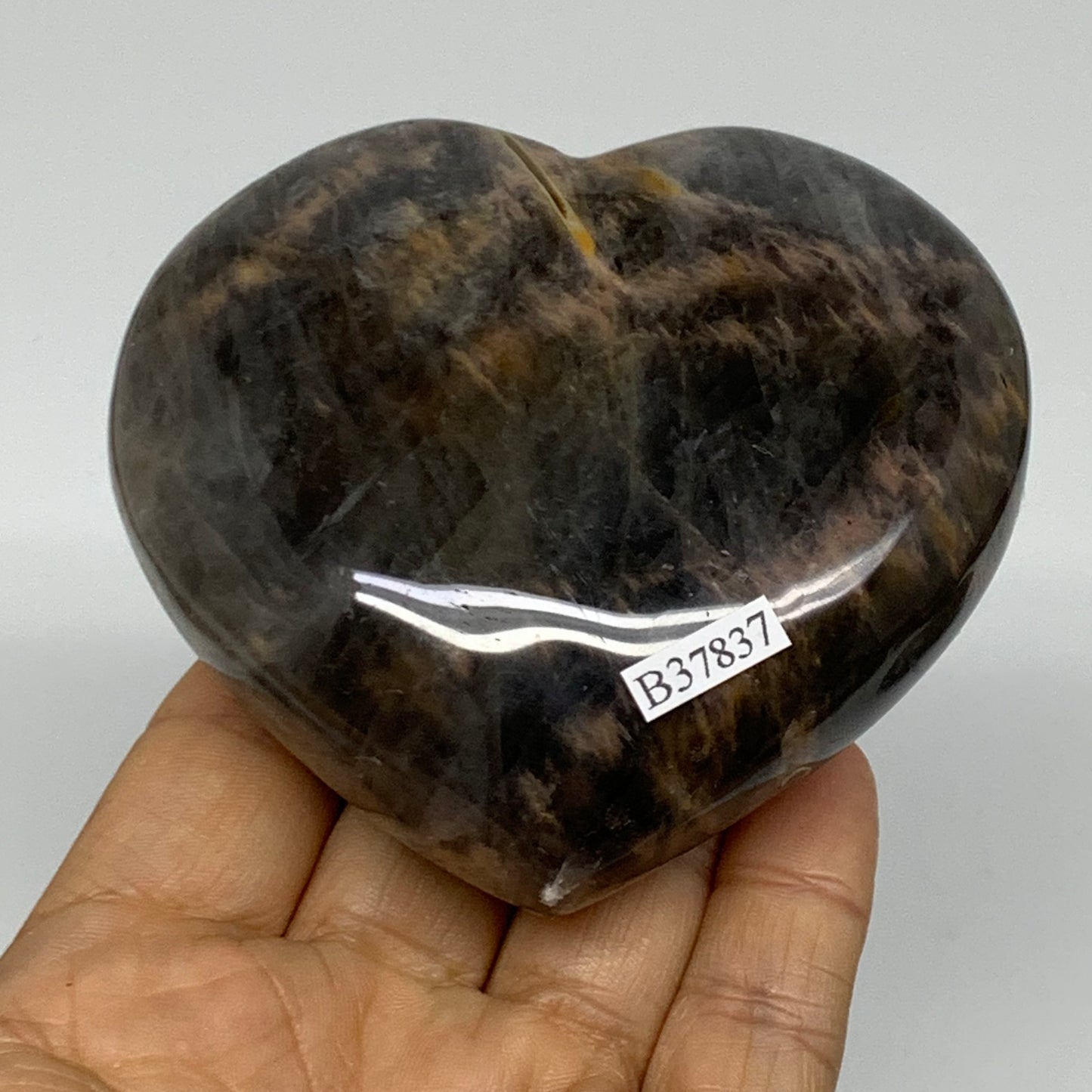 0.70 lbs, 3.1"x3.3"x1.3", Black Moonstone Heart Polished Crystal Decor, B37837
