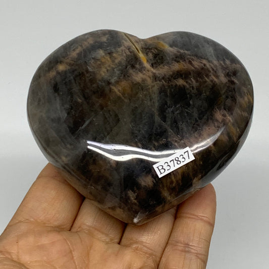 0.70 lbs, 3.1"x3.3"x1.3", Black Moonstone Heart Polished Crystal Decor, B37837