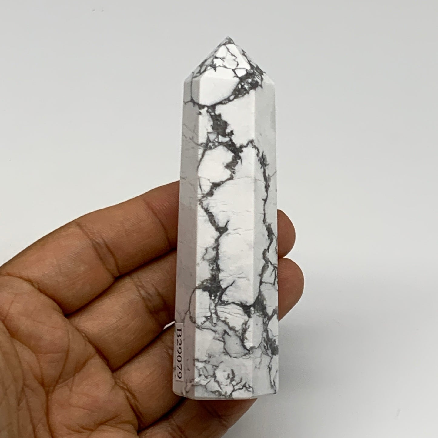 110.1g, 3.7"x0.9"x0.9", Natural Howlite Point Tower Obelisk Crystal, B29079