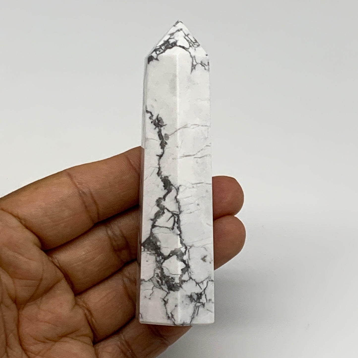 110.1g, 3.7"x0.9"x0.9", Natural Howlite Point Tower Obelisk Crystal, B29079