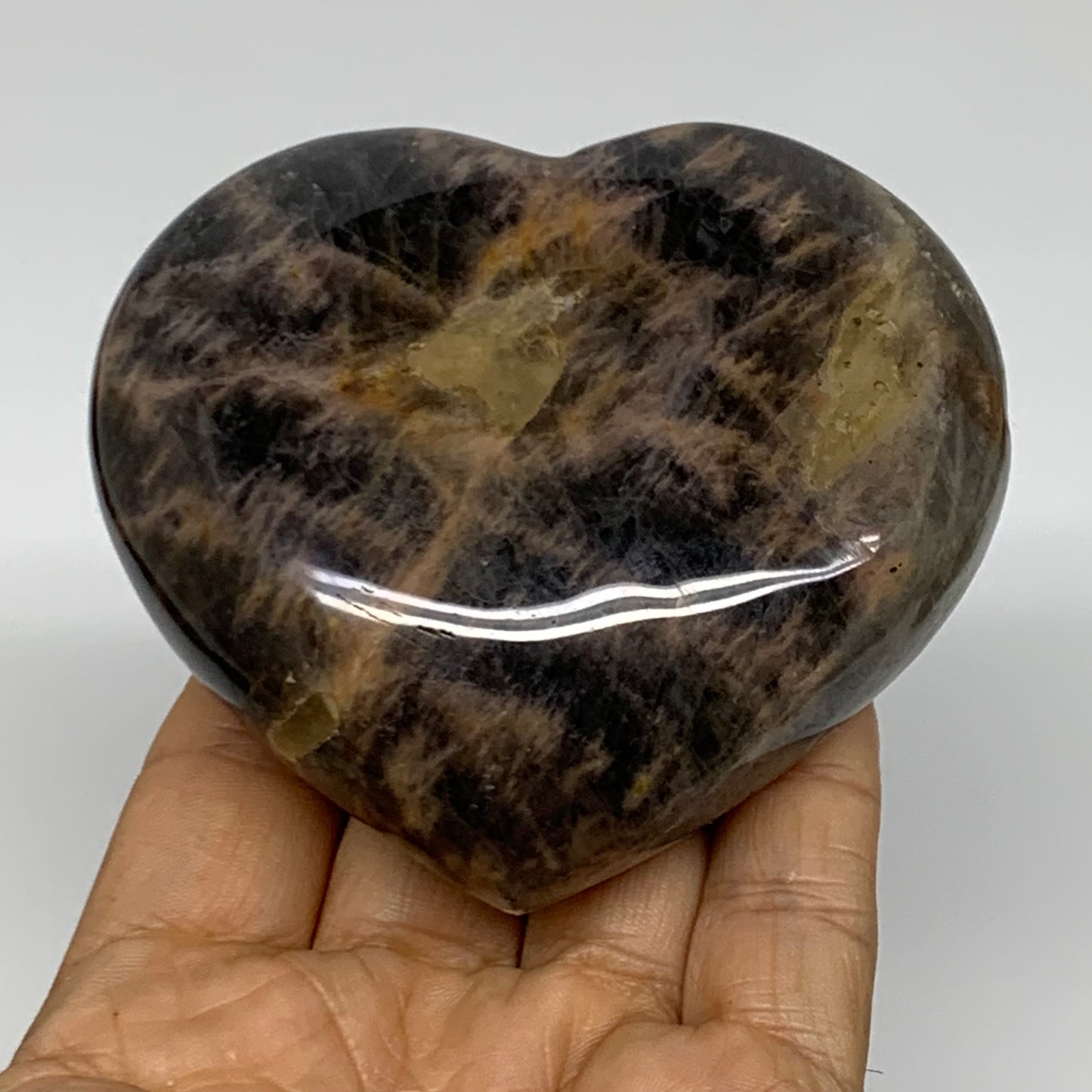 0.70 lbs, 3.1"x3.3"x1.3", Black Moonstone Heart Polished Crystal Decor, B37837