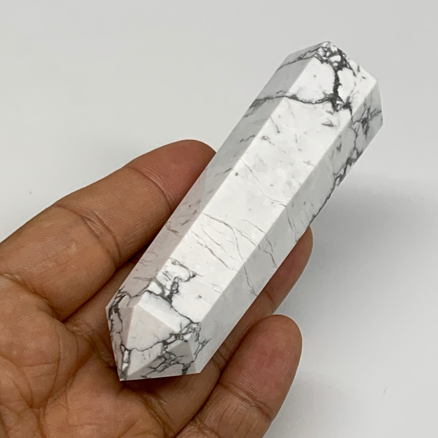 110.1g, 3.7"x0.9"x0.9", Natural Howlite Point Tower Obelisk Crystal, B29079