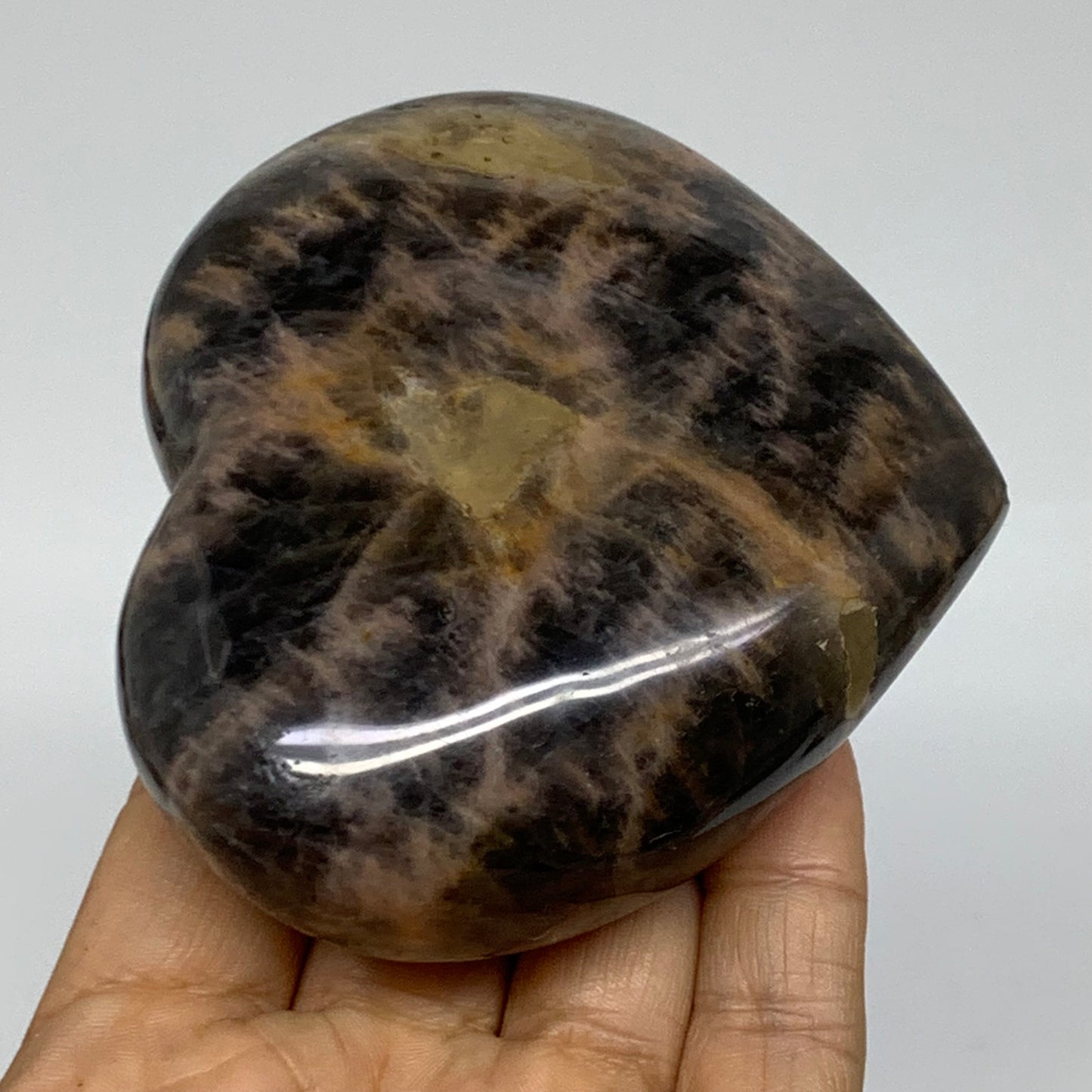 0.70 lbs, 3.1"x3.3"x1.3", Black Moonstone Heart Polished Crystal Decor, B37837