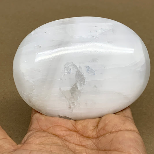 0.55 lbs, 4"x3"x1", White Selenite Palmstone Crystal Pillow Reiki, B36101