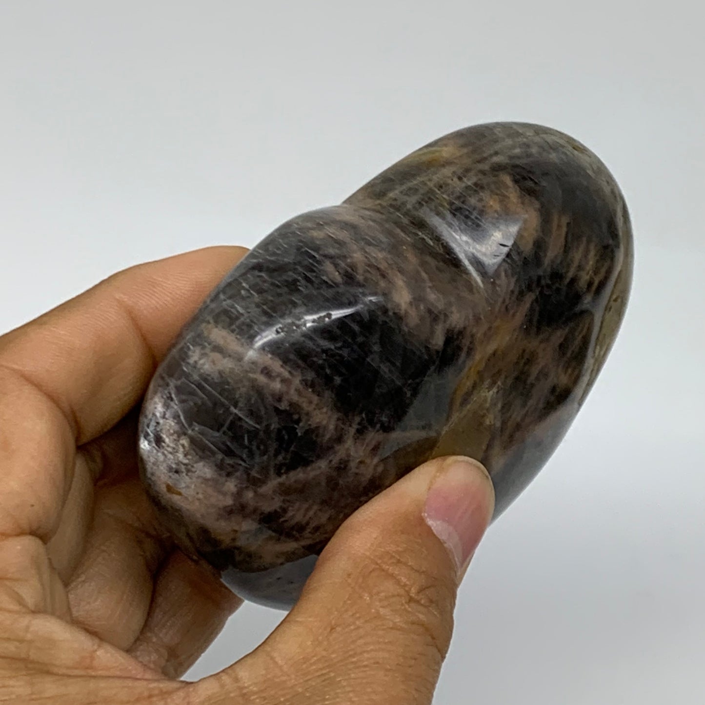 0.70 lbs, 3.1"x3.3"x1.3", Black Moonstone Heart Polished Crystal Decor, B37837