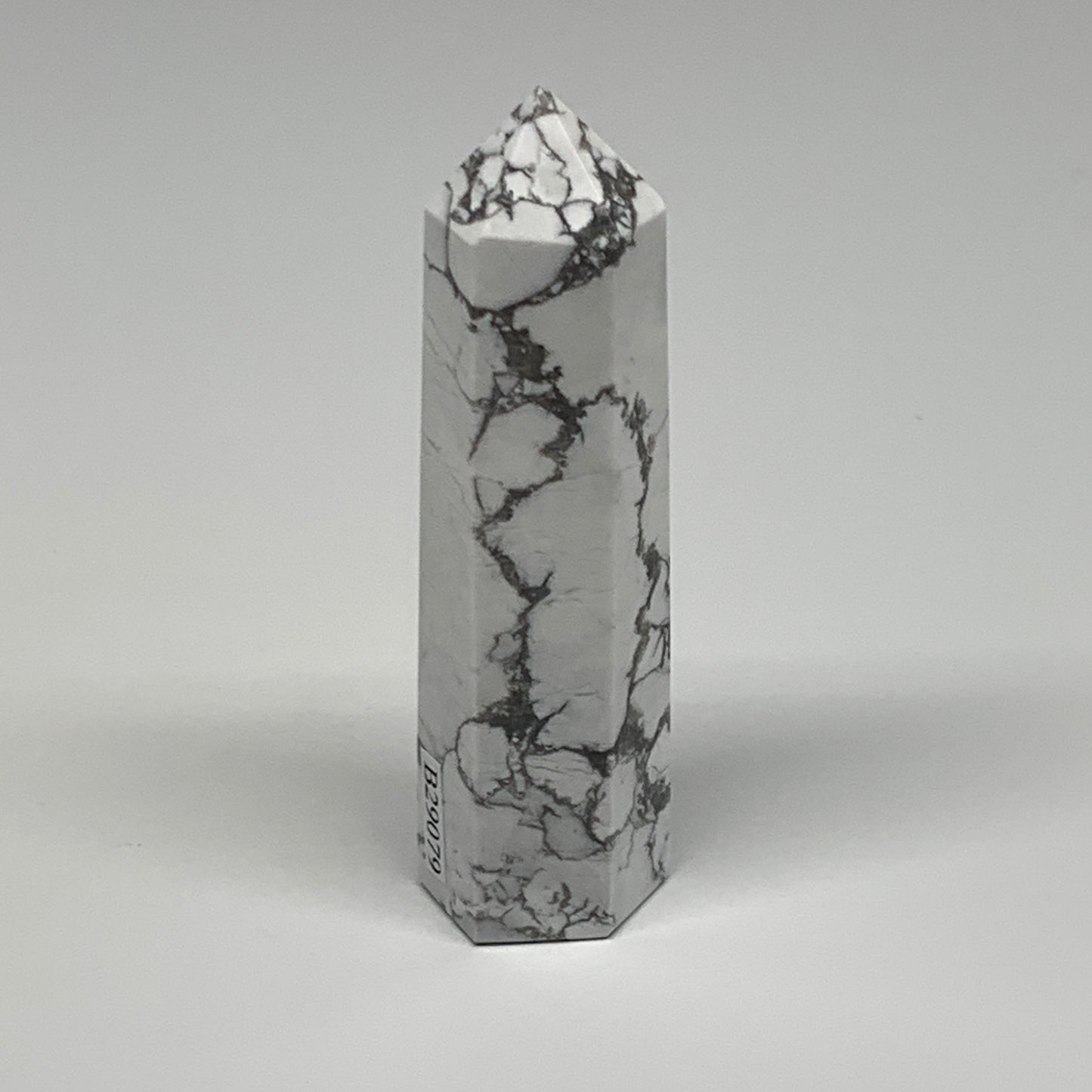 110.1g, 3.7"x0.9"x0.9", Natural Howlite Point Tower Obelisk Crystal, B29079