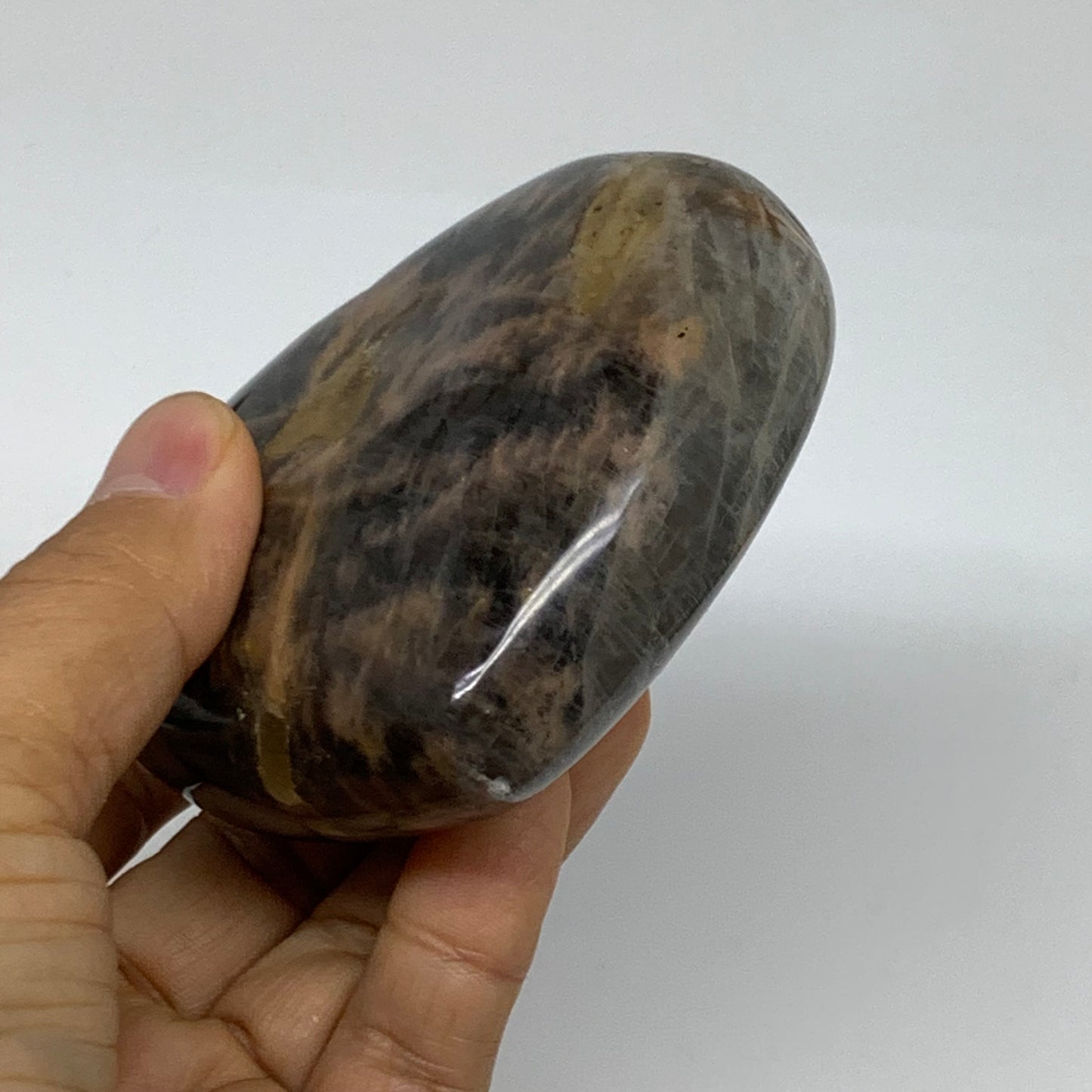 0.70 lbs, 3.1"x3.3"x1.3", Black Moonstone Heart Polished Crystal Decor, B37837