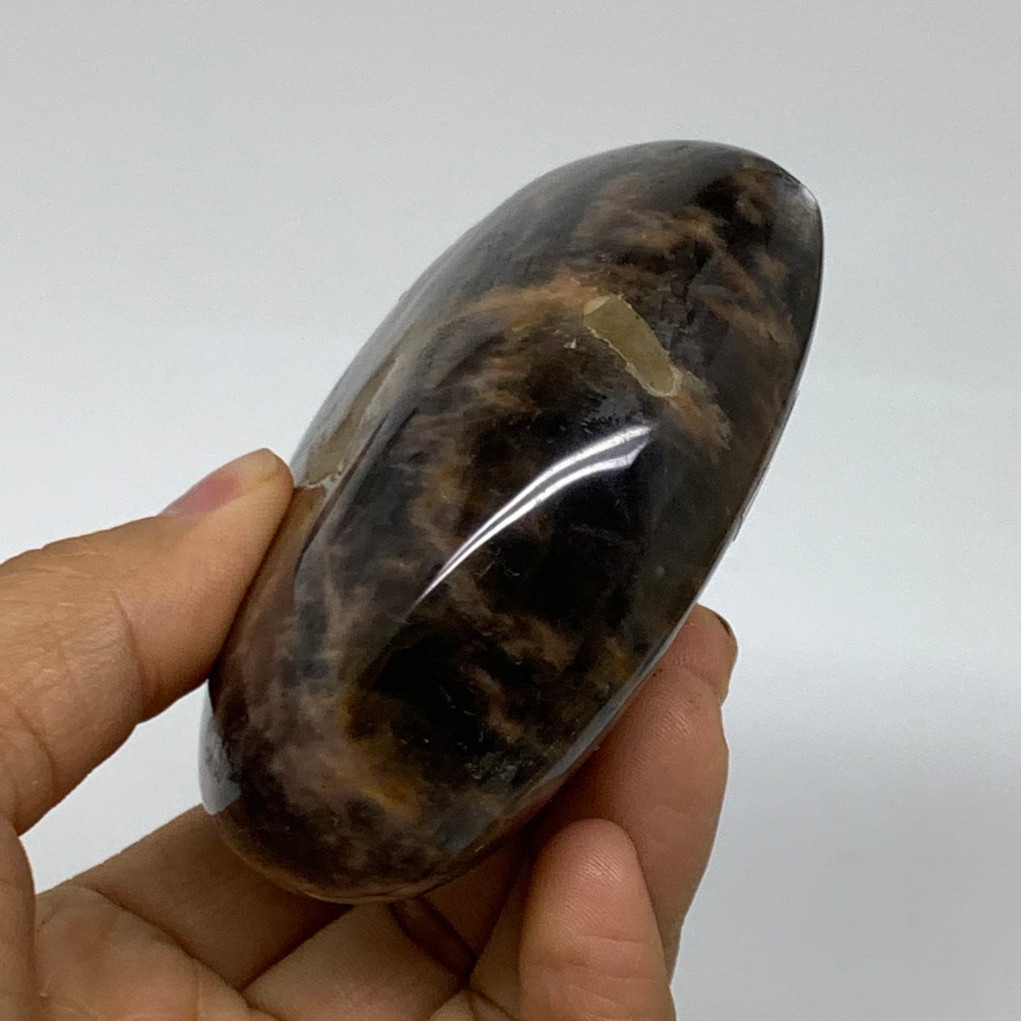 0.70 lbs, 3.1"x3.3"x1.3", Black Moonstone Heart Polished Crystal Decor, B37837