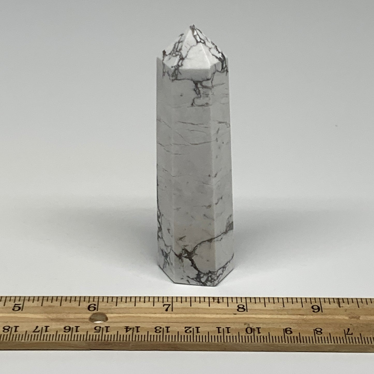 110.1g, 3.7"x0.9"x0.9", Natural Howlite Point Tower Obelisk Crystal, B29079