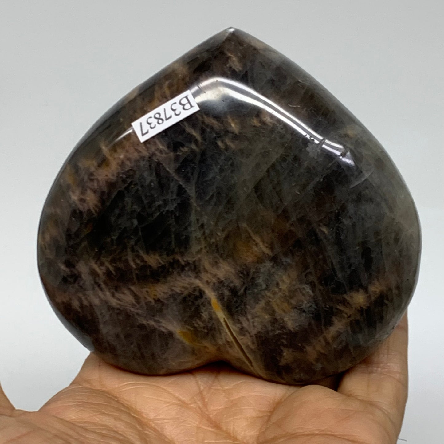 0.70 lbs, 3.1"x3.3"x1.3", Black Moonstone Heart Polished Crystal Decor, B37837