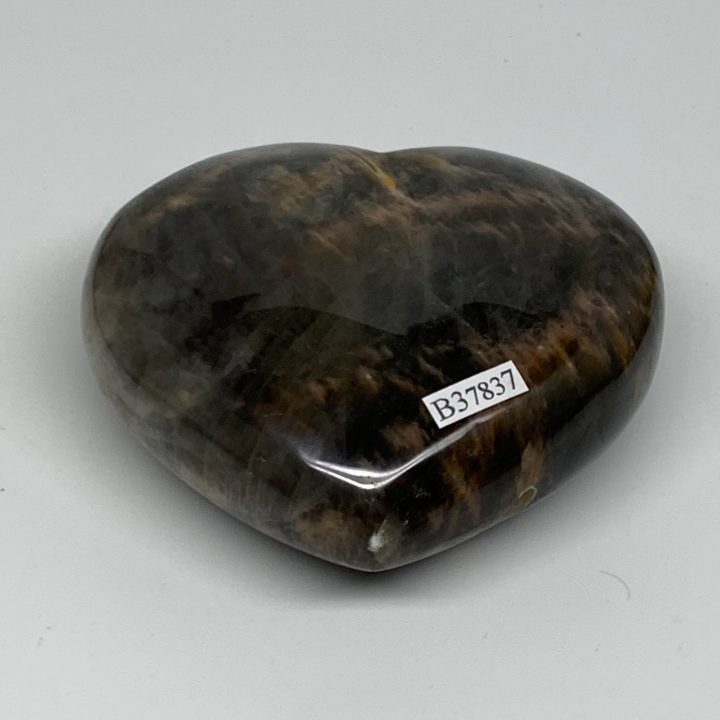 0.70 lbs, 3.1"x3.3"x1.3", Black Moonstone Heart Polished Crystal Decor, B37837
