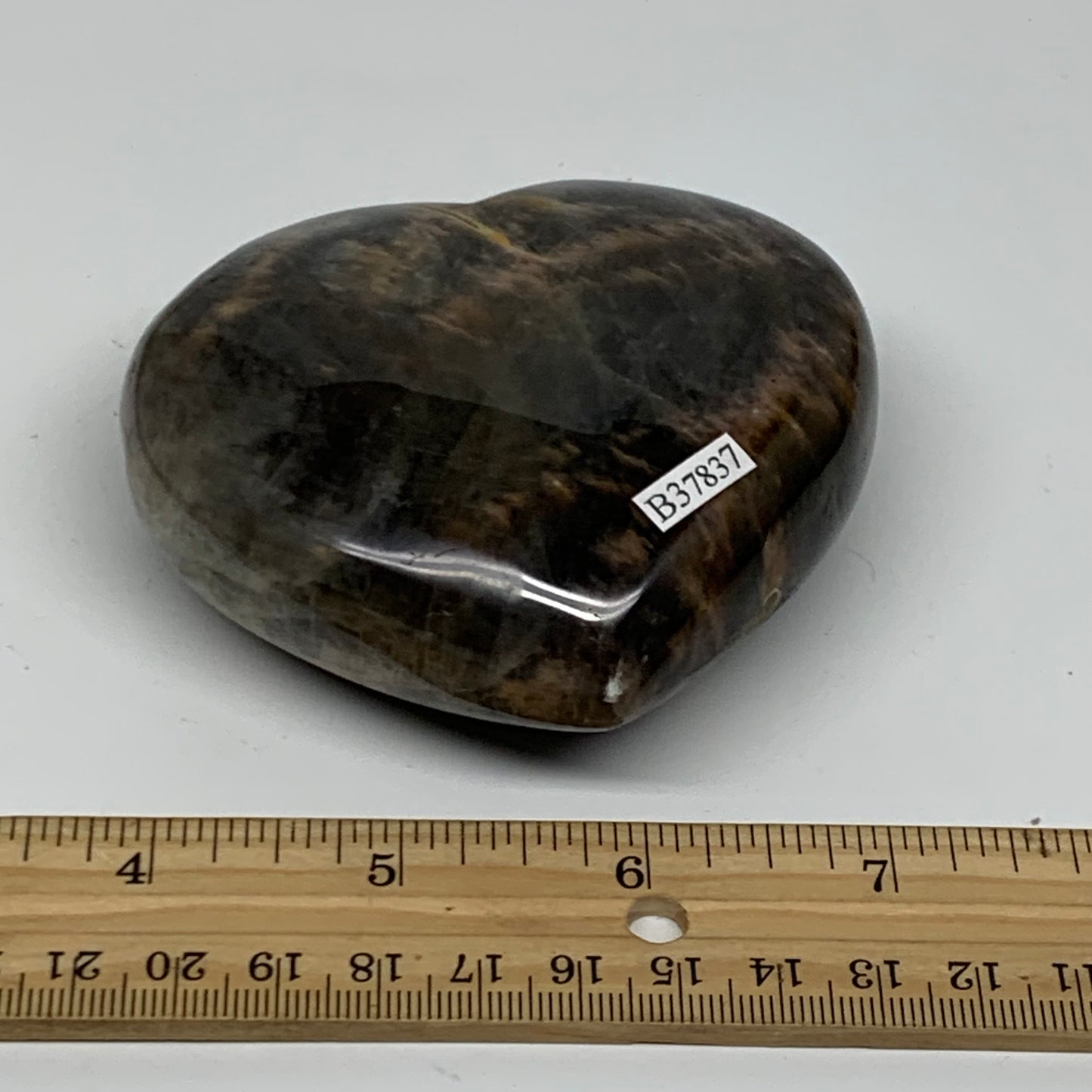 0.70 lbs, 3.1"x3.3"x1.3", Black Moonstone Heart Polished Crystal Decor, B37837