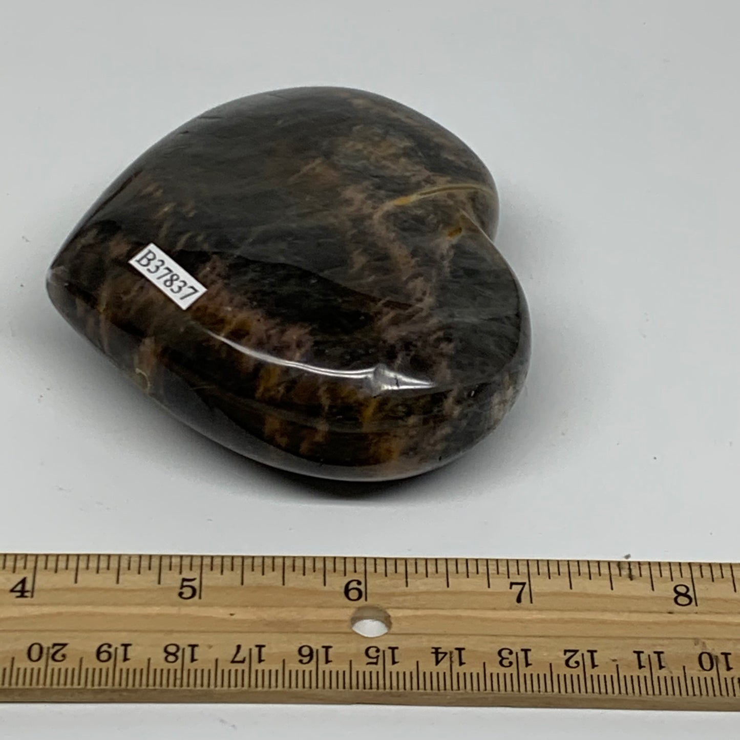 0.70 lbs, 3.1"x3.3"x1.3", Black Moonstone Heart Polished Crystal Decor, B37837