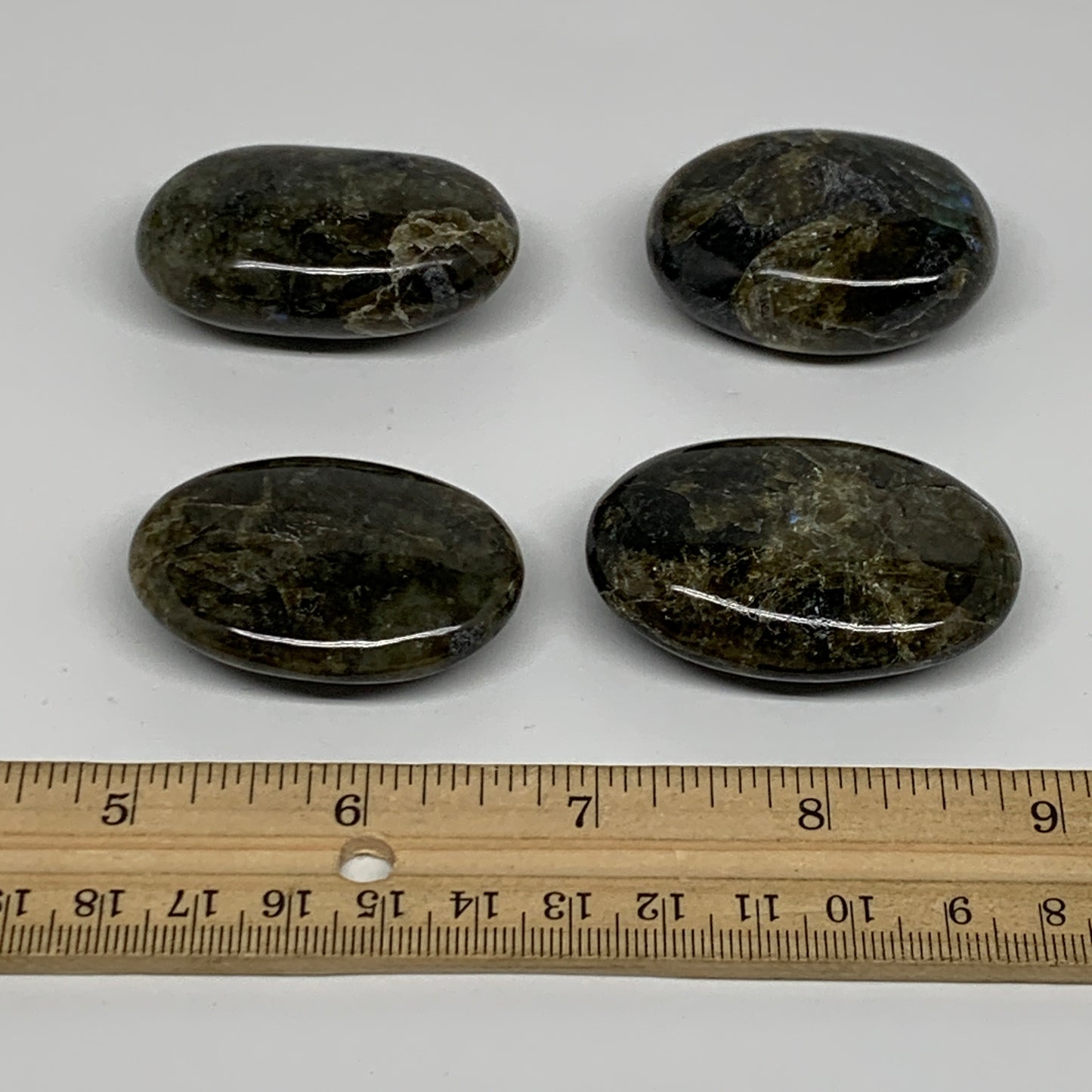 159.9g, 1.8"-2", 4pcs, Labradorite Palm-stone Polished Gemstone, B35551