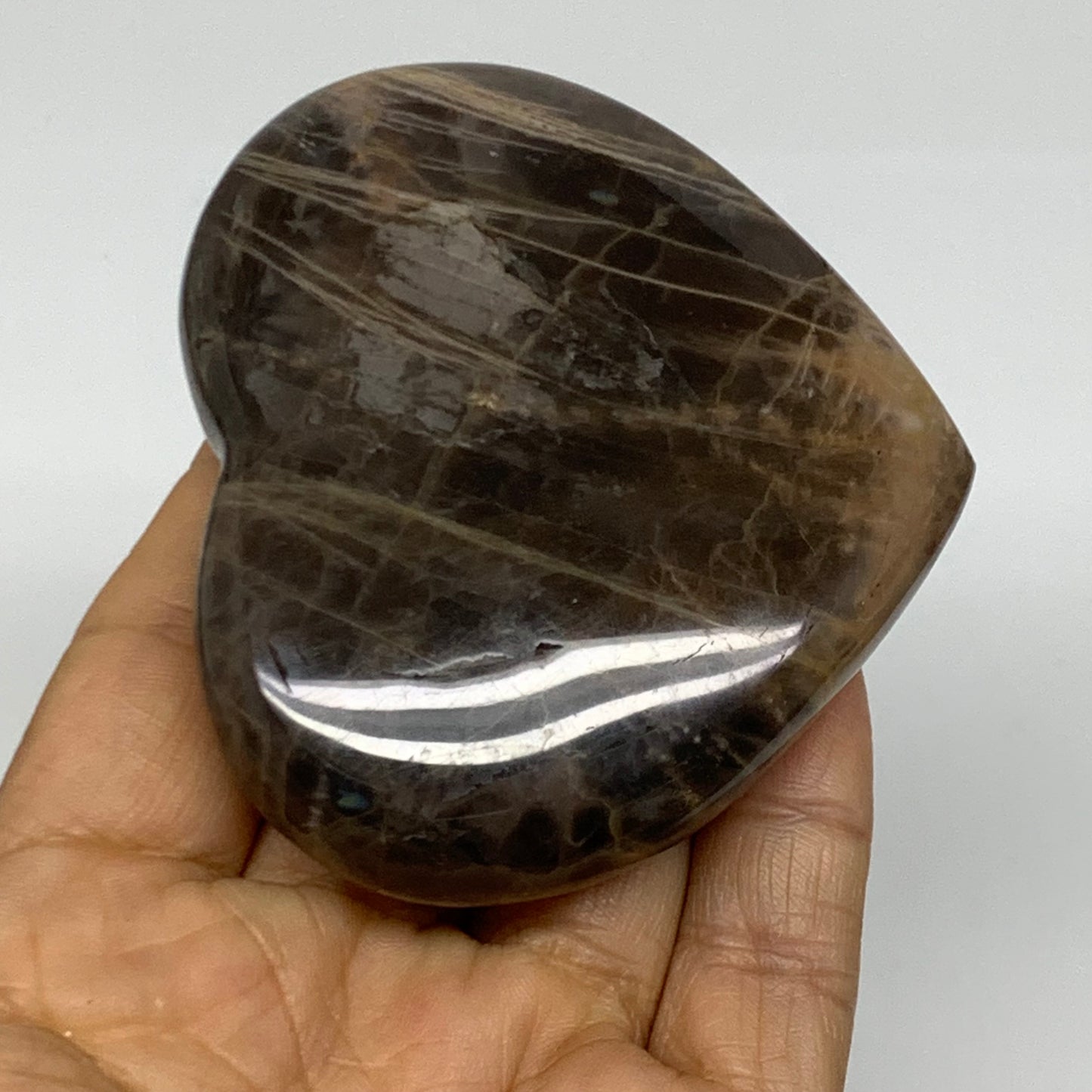 0.35 lbs, 2.6"x3"x0.9", Black Moonstone Heart Polished Crystal Decor, B37839