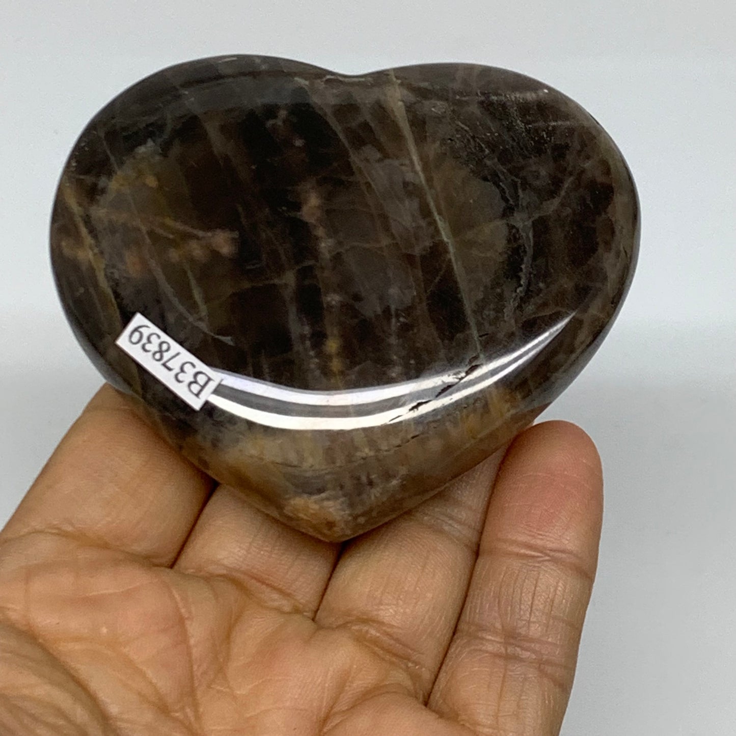 0.35 lbs, 2.6"x3"x0.9", Black Moonstone Heart Polished Crystal Decor, B37839