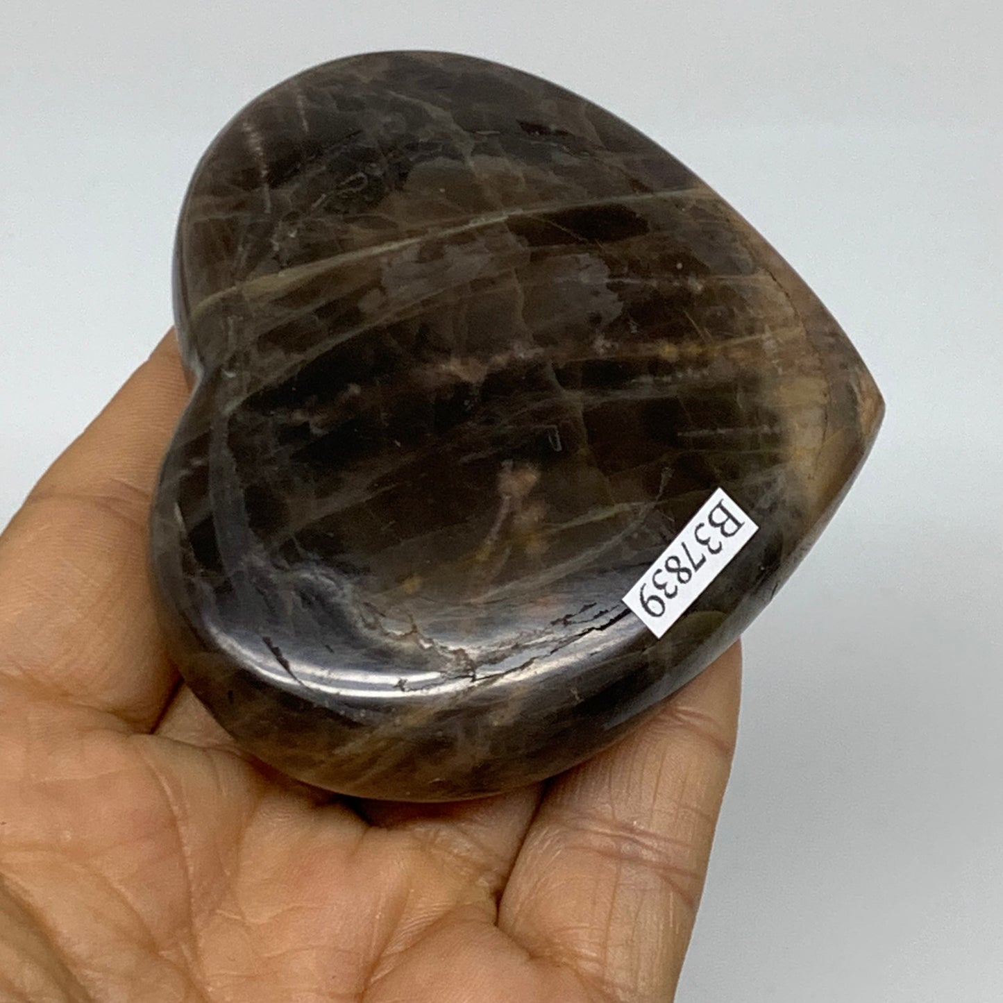 0.35 lbs, 2.6"x3"x0.9", Black Moonstone Heart Polished Crystal Decor, B37839