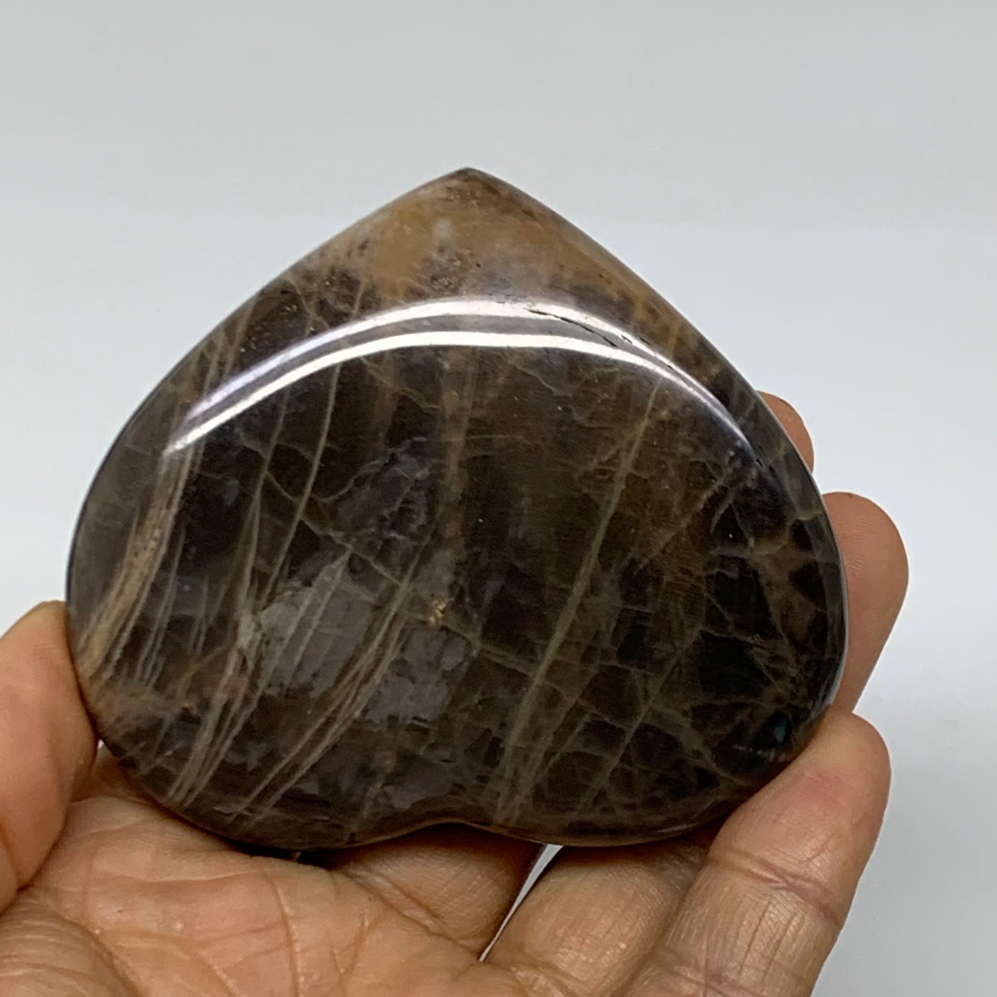 0.35 lbs, 2.6"x3"x0.9", Black Moonstone Heart Polished Crystal Decor, B37839