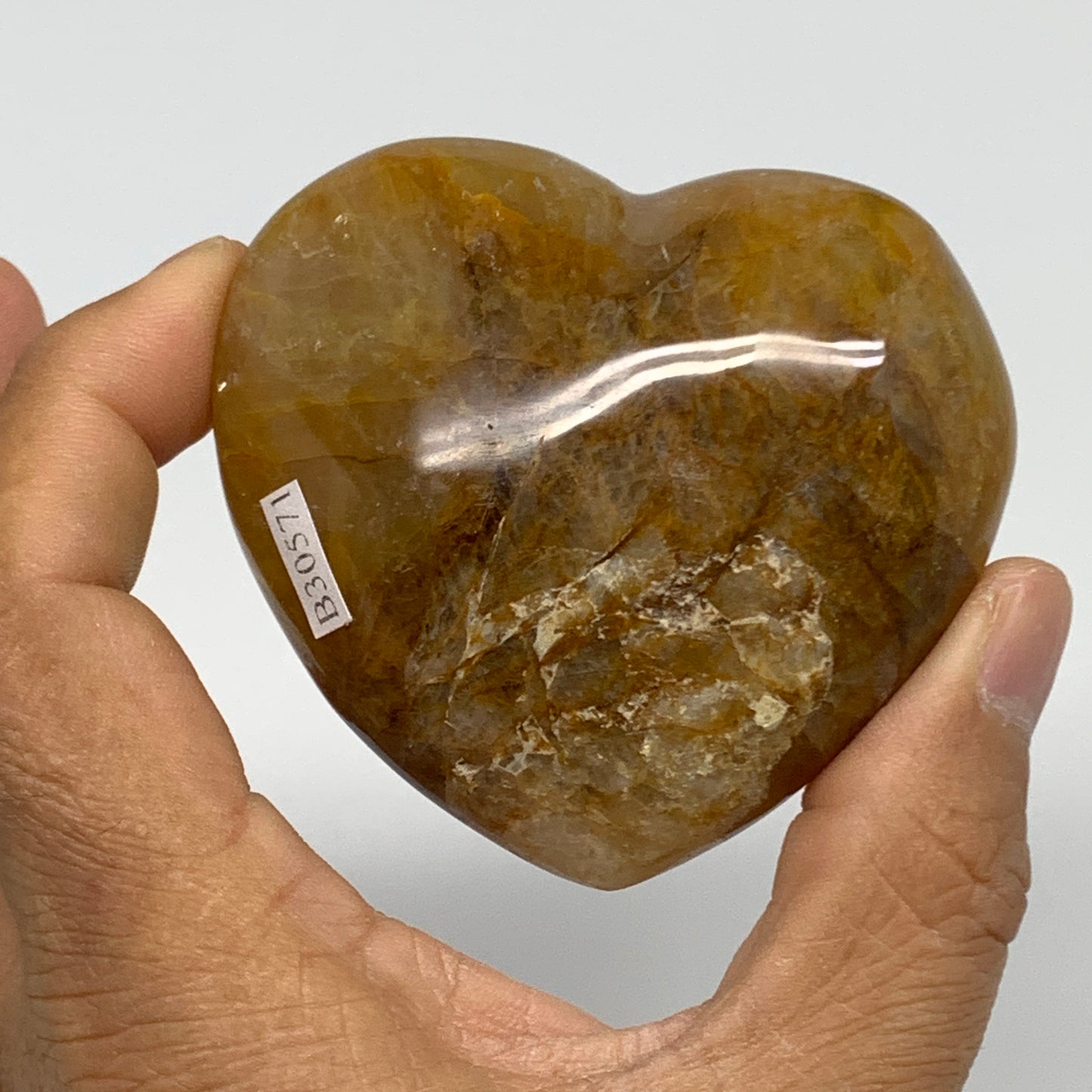 205.4g, 2.4"x2.7"x1.4" Yellow Healing Quartz Heart Crystal @Madagascar, B30571