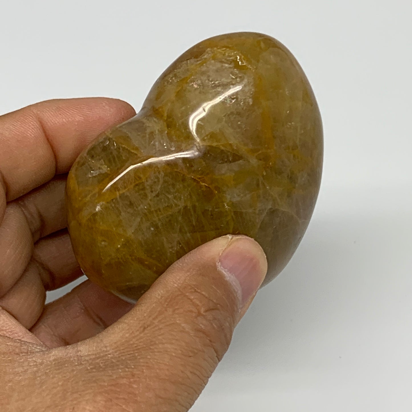 205.4g, 2.4"x2.7"x1.4" Yellow Healing Quartz Heart Crystal @Madagascar, B30571