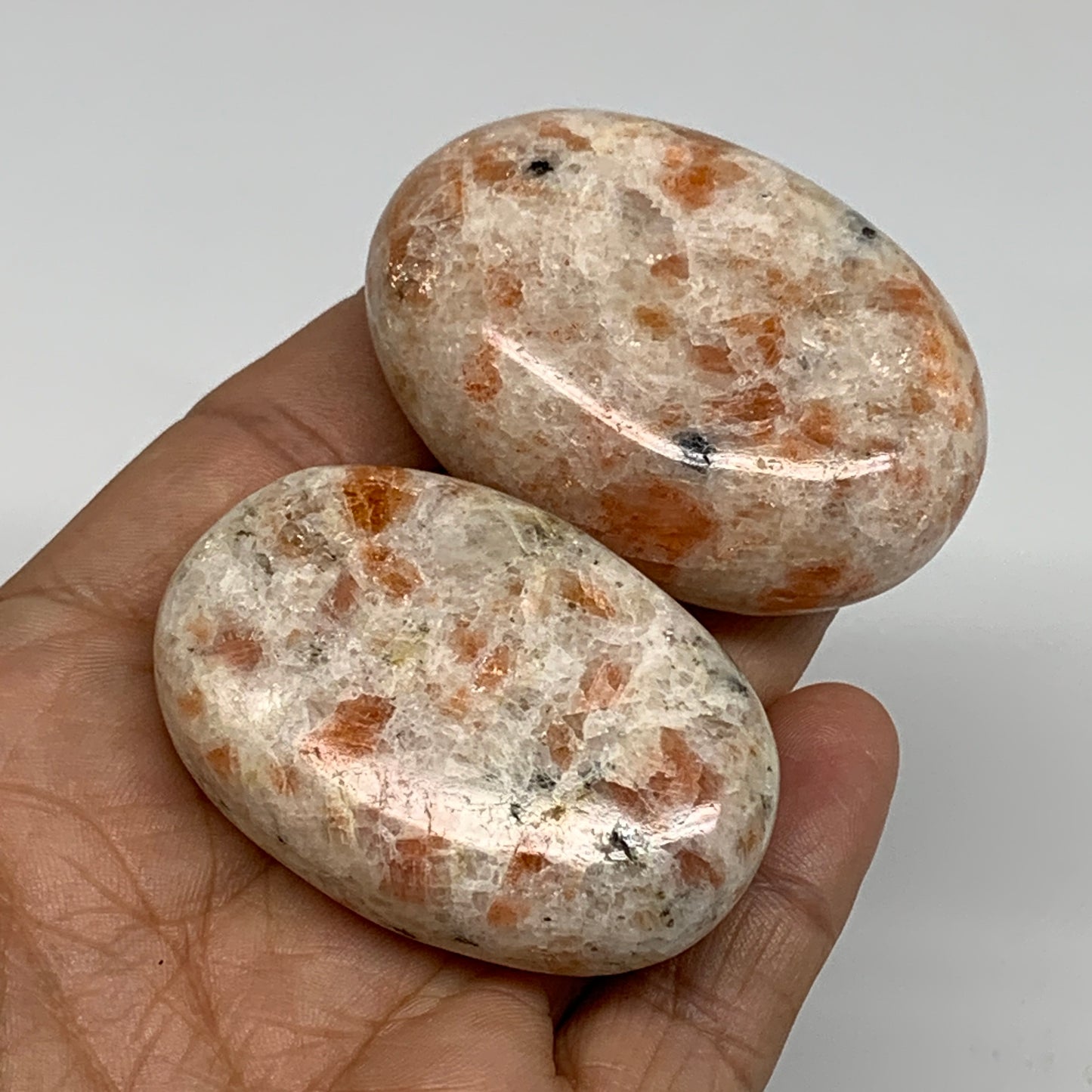 129.9g, 2"-2.1", 2pcs, Natural Sunstone Palm-Stone Polished from India, B34796