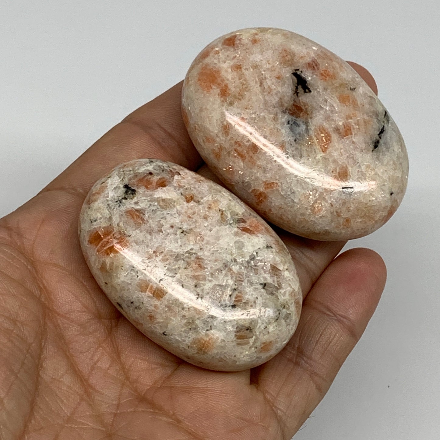 129.9g, 2"-2.1", 2pcs, Natural Sunstone Palm-Stone Polished from India, B34796