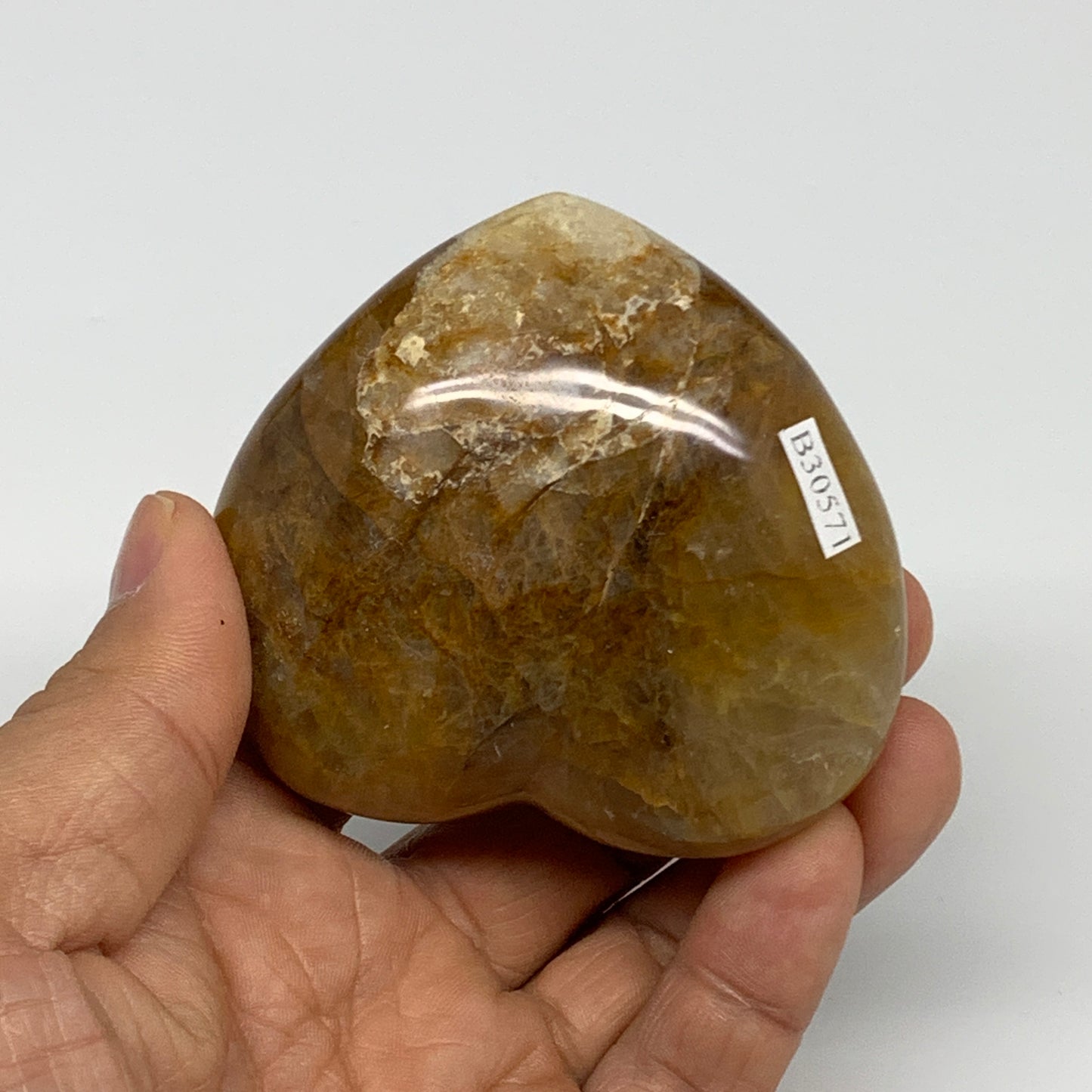 205.4g, 2.4"x2.7"x1.4" Yellow Healing Quartz Heart Crystal @Madagascar, B30571