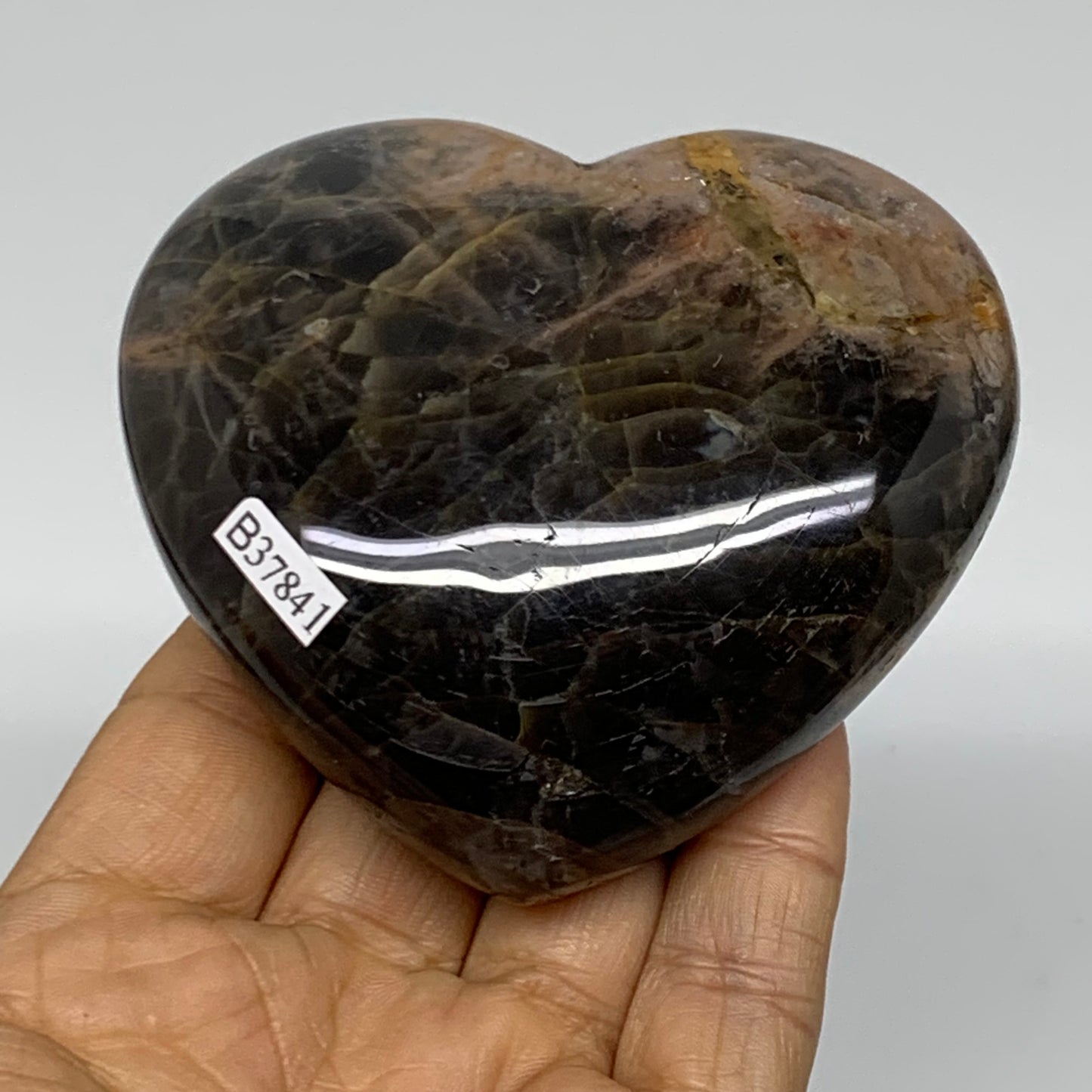 0.56 lbs, 2.9"x3.2"x1.2", Black Moonstone Heart Polished Crystal Decor, B37841