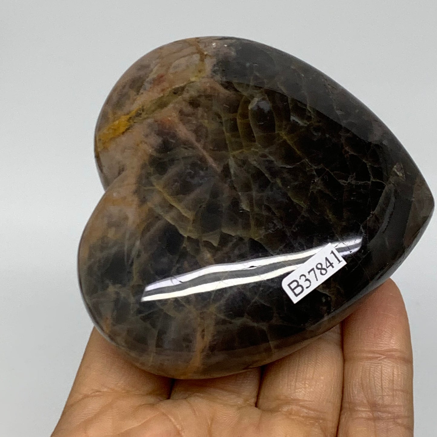 0.56 lbs, 2.9"x3.2"x1.2", Black Moonstone Heart Polished Crystal Decor, B37841