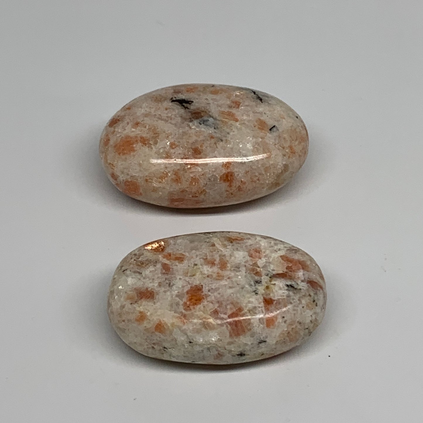 129.9g, 2"-2.1", 2pcs, Natural Sunstone Palm-Stone Polished from India, B34796