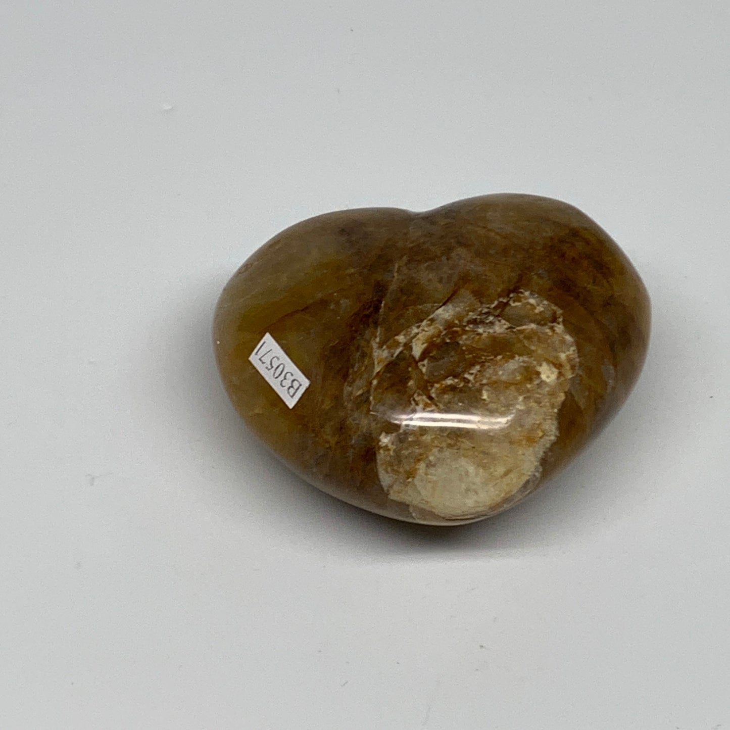 205.4g, 2.4"x2.7"x1.4" Yellow Healing Quartz Heart Crystal @Madagascar, B30571