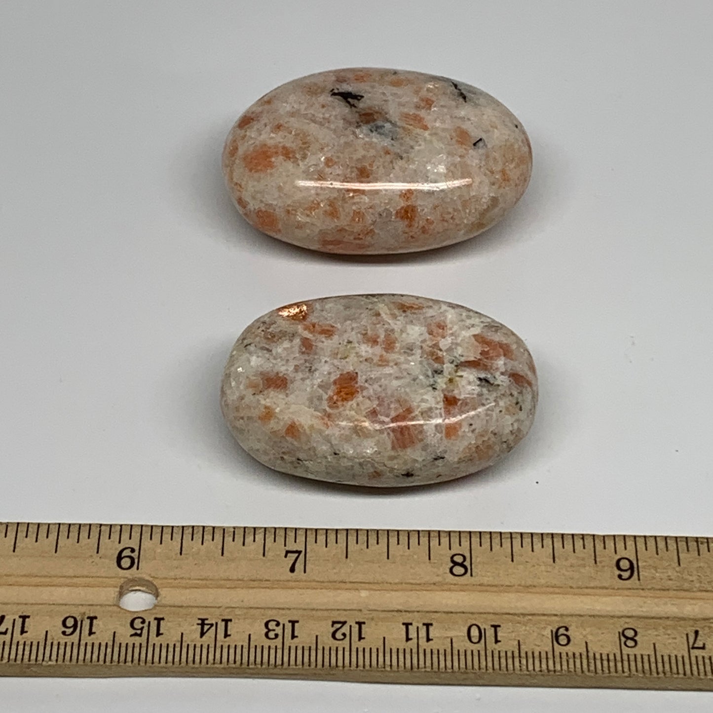 129.9g, 2"-2.1", 2pcs, Natural Sunstone Palm-Stone Polished from India, B34796