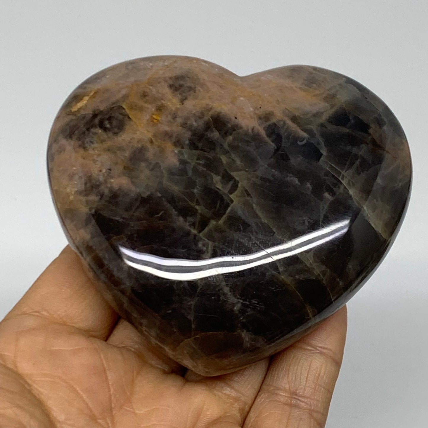 0.56 lbs, 2.9"x3.2"x1.2", Black Moonstone Heart Polished Crystal Decor, B37841