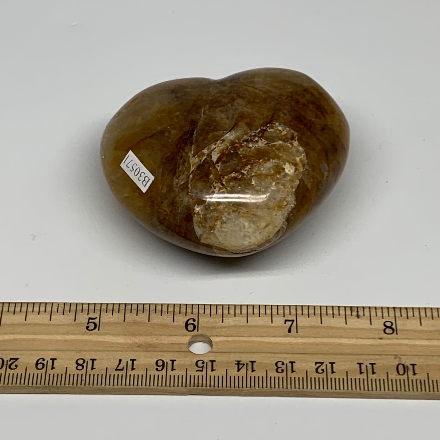 205.4g, 2.4"x2.7"x1.4" Yellow Healing Quartz Heart Crystal @Madagascar, B30571