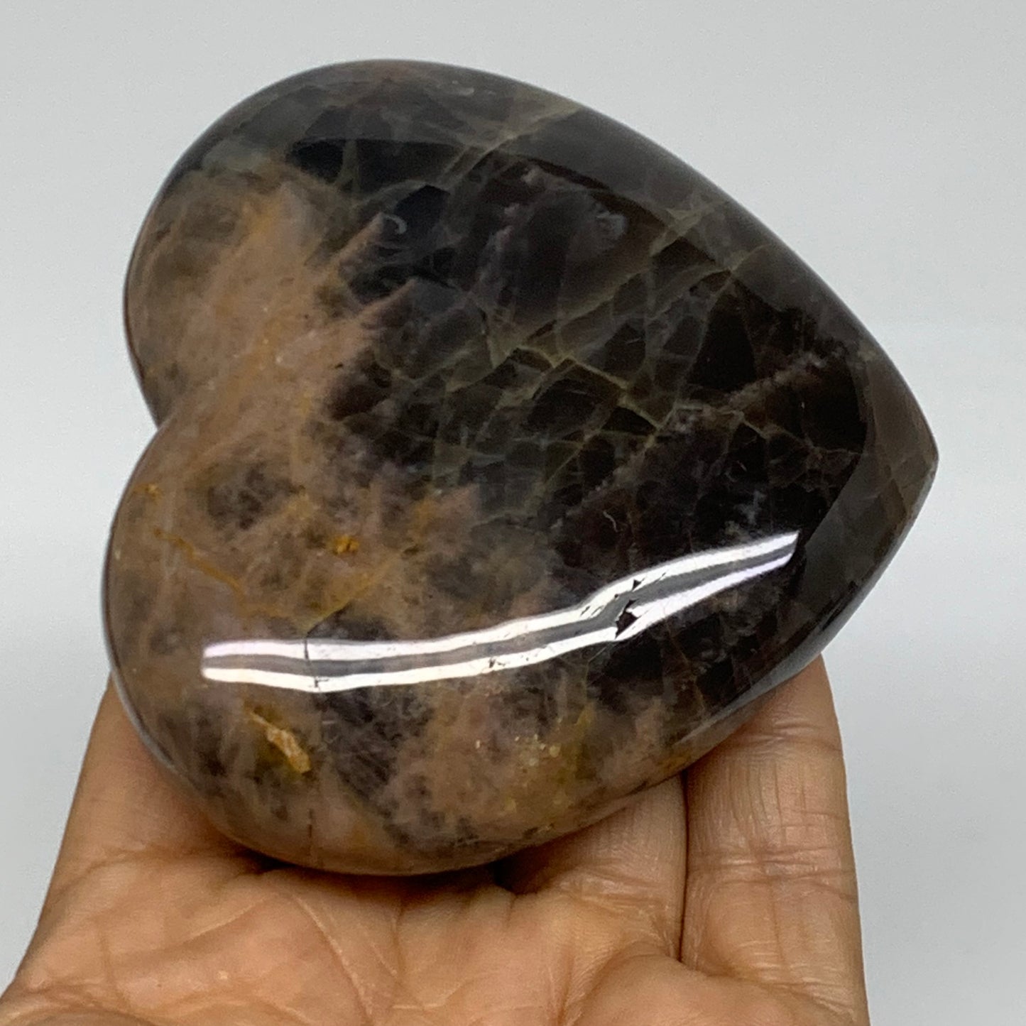 0.56 lbs, 2.9"x3.2"x1.2", Black Moonstone Heart Polished Crystal Decor, B37841