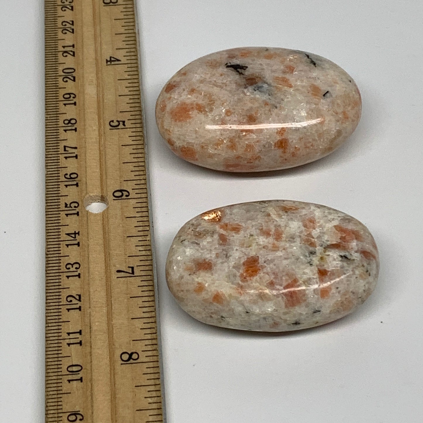 129.9g, 2"-2.1", 2pcs, Natural Sunstone Palm-Stone Polished from India, B34796