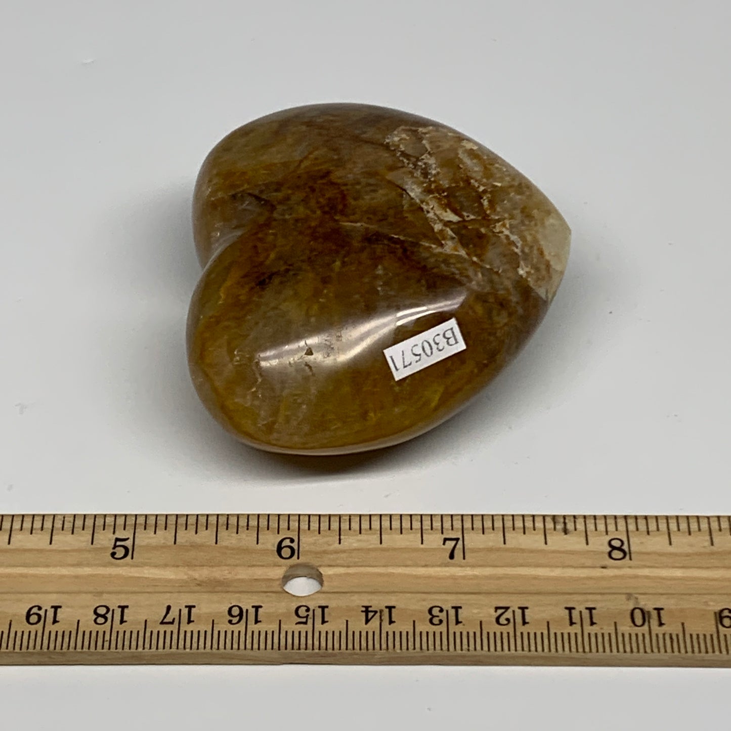 205.4g, 2.4"x2.7"x1.4" Yellow Healing Quartz Heart Crystal @Madagascar, B30571