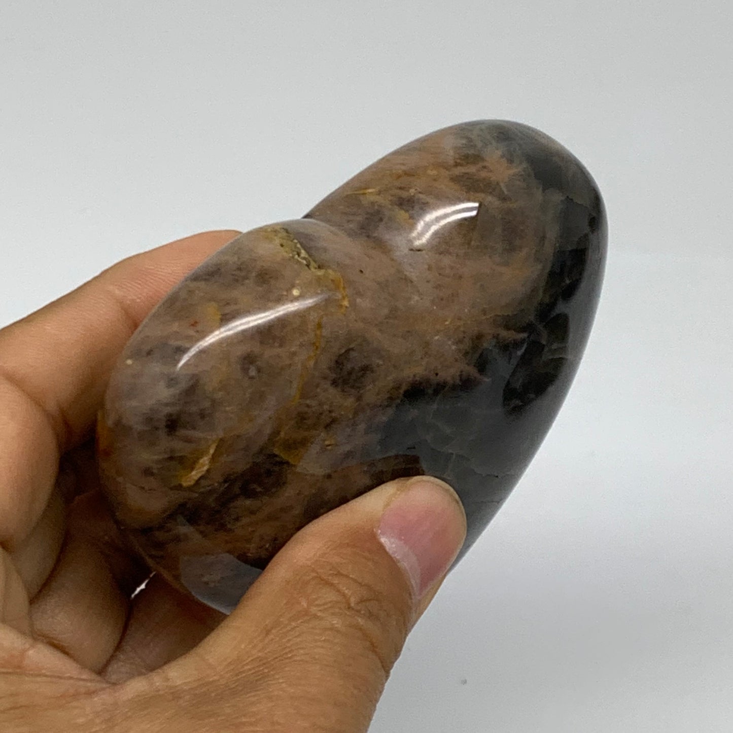 0.56 lbs, 2.9"x3.2"x1.2", Black Moonstone Heart Polished Crystal Decor, B37841