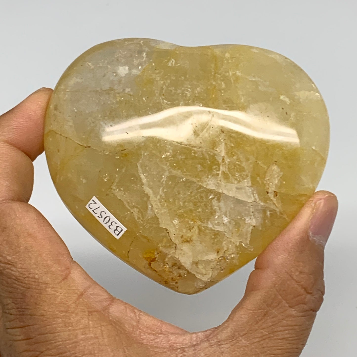 237.8g, 2.7"x3.1"x1.2" Yellow Healing Quartz Heart Crystal @Madagascar, B30572