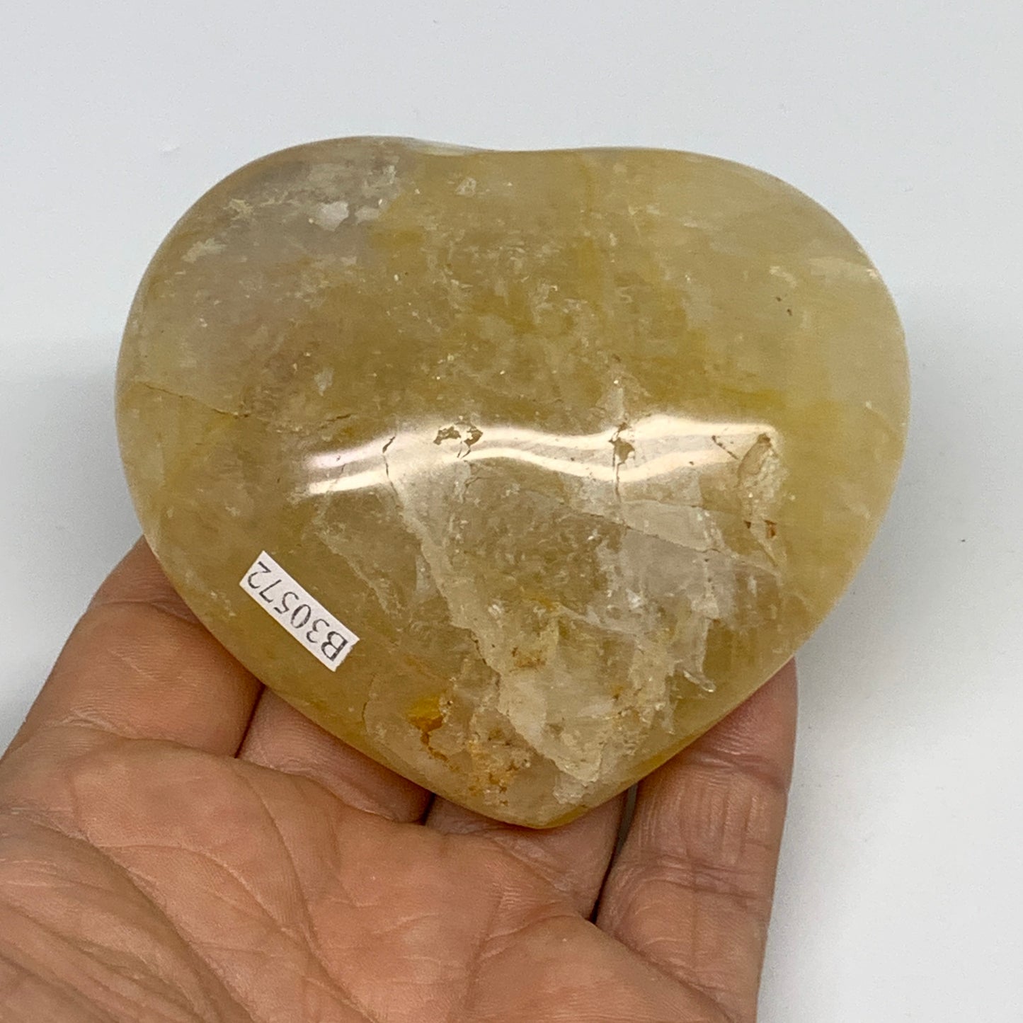 237.8g, 2.7"x3.1"x1.2" Yellow Healing Quartz Heart Crystal @Madagascar, B30572