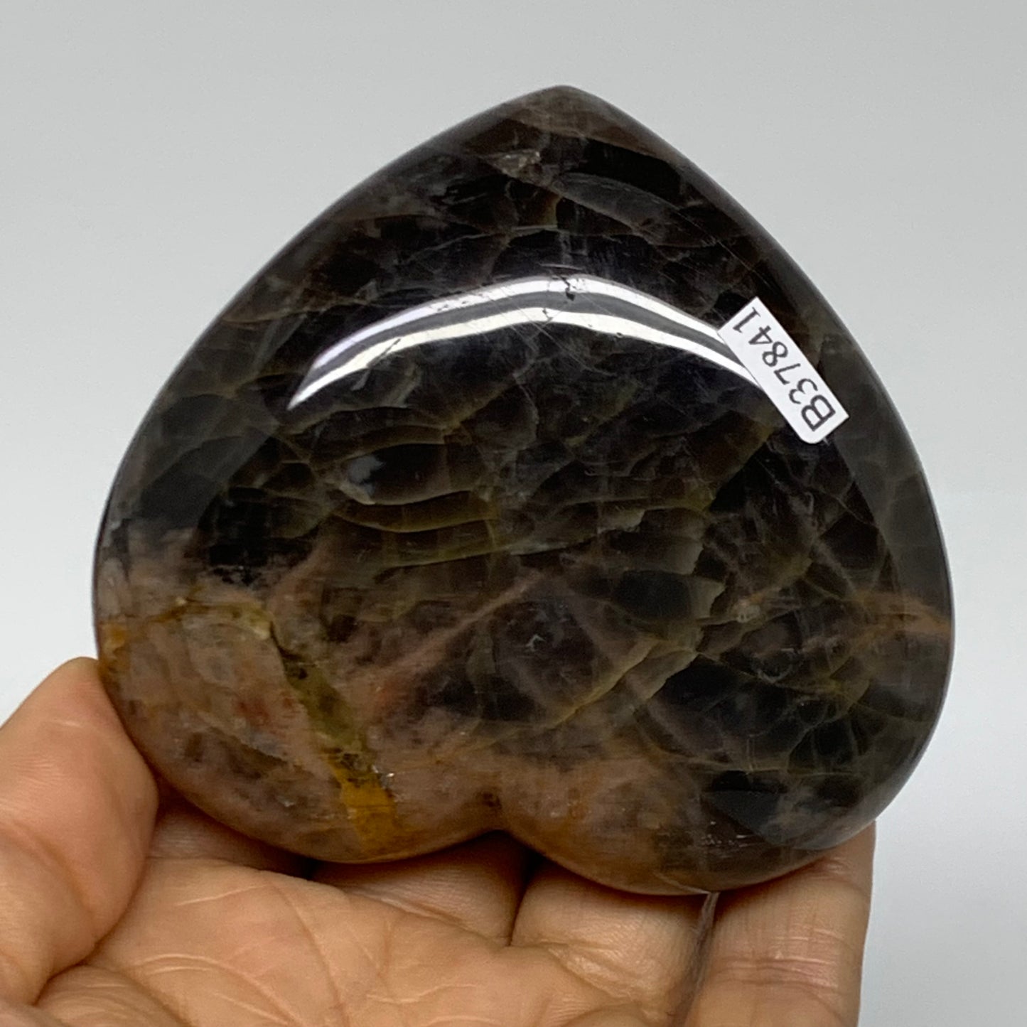 0.56 lbs, 2.9"x3.2"x1.2", Black Moonstone Heart Polished Crystal Decor, B37841