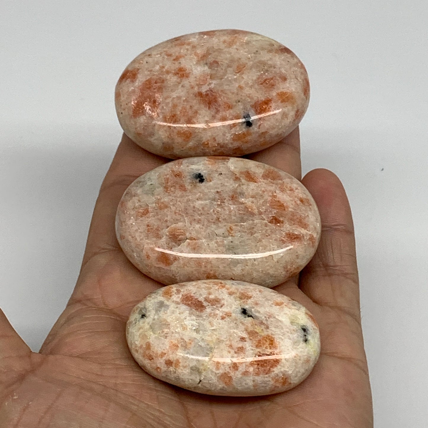 176.9g, 1.9"-2.2", 3pcs, Natural Sunstone Palm-Stone Polished from India, B34797