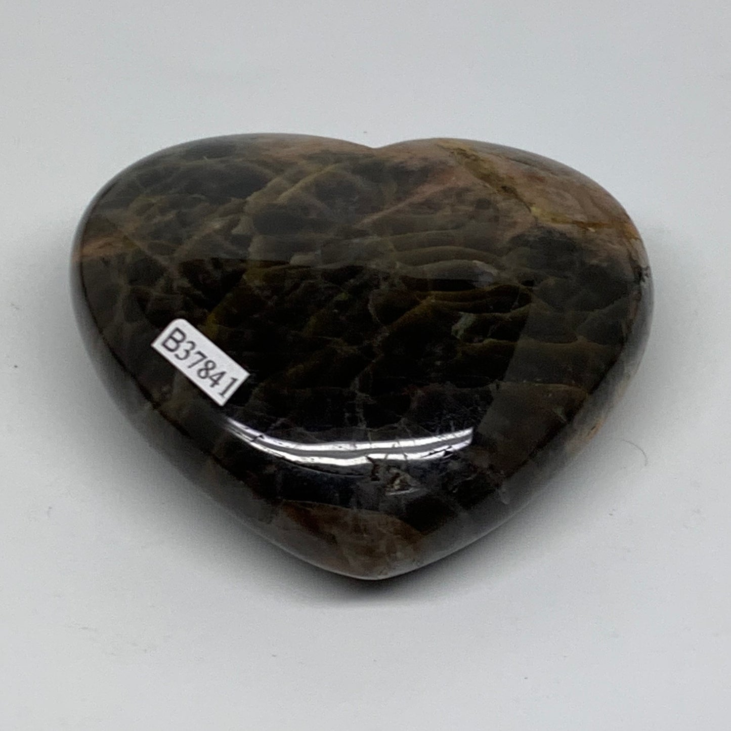 0.56 lbs, 2.9"x3.2"x1.2", Black Moonstone Heart Polished Crystal Decor, B37841