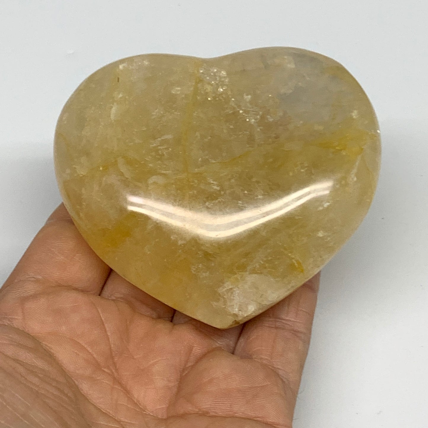 237.8g, 2.7"x3.1"x1.2" Yellow Healing Quartz Heart Crystal @Madagascar, B30572