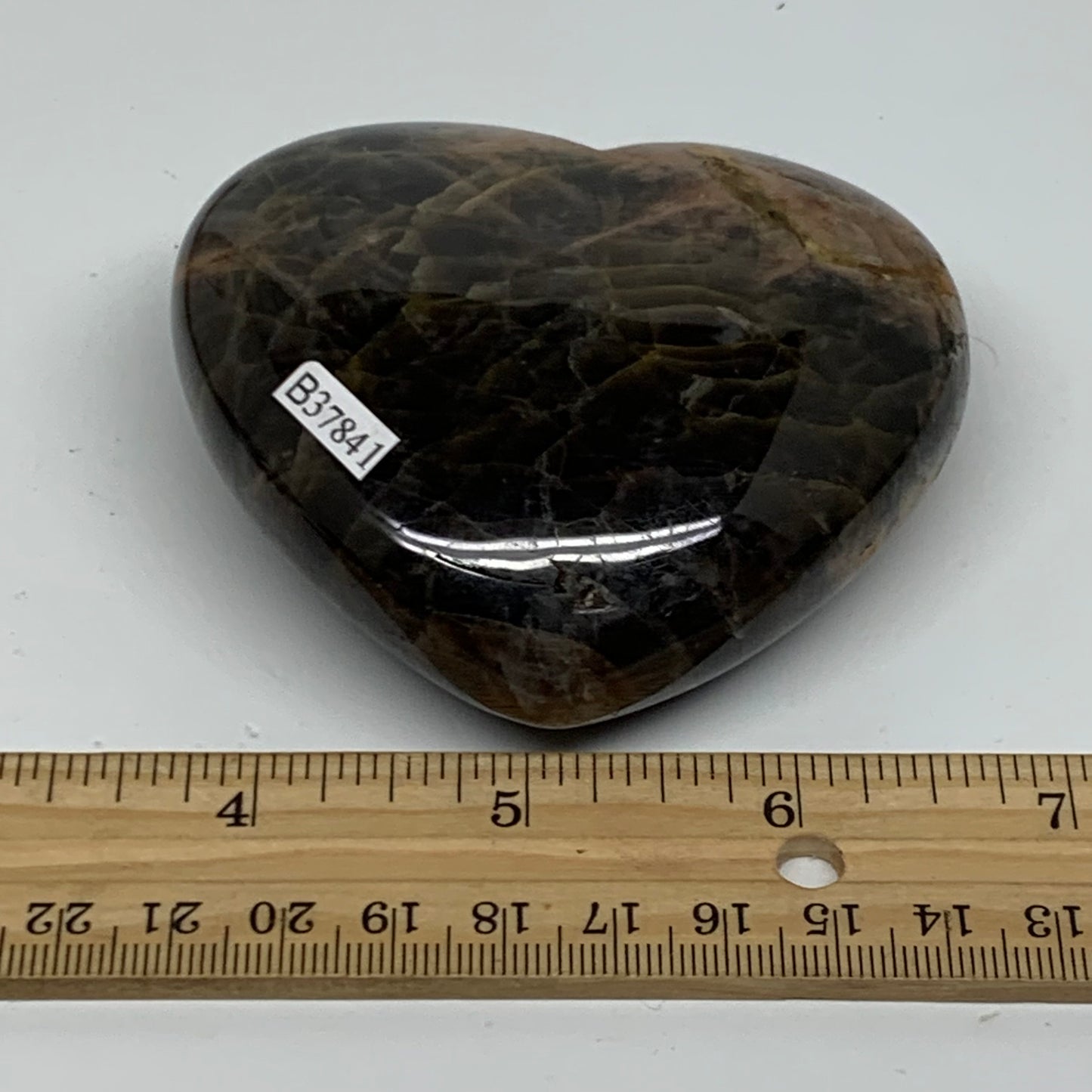 0.56 lbs, 2.9"x3.2"x1.2", Black Moonstone Heart Polished Crystal Decor, B37841
