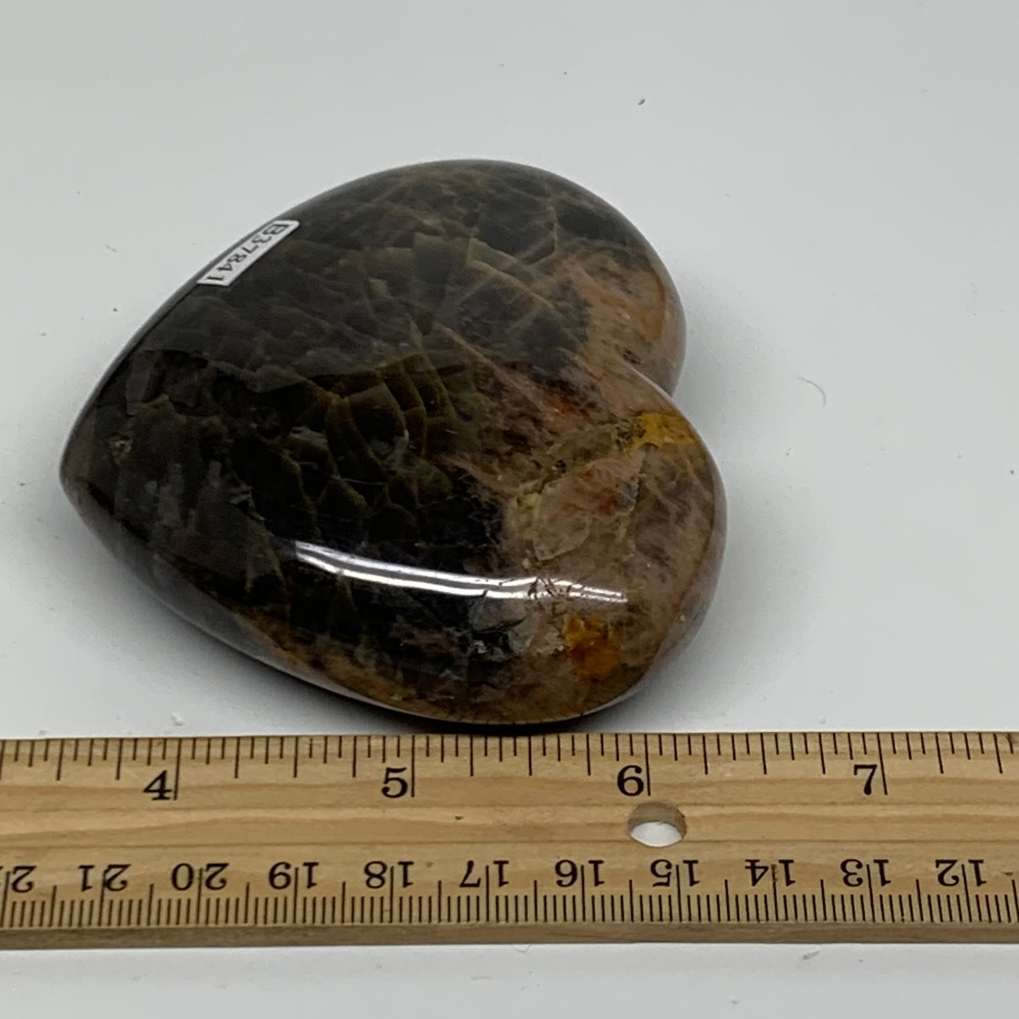 0.56 lbs, 2.9"x3.2"x1.2", Black Moonstone Heart Polished Crystal Decor, B37841