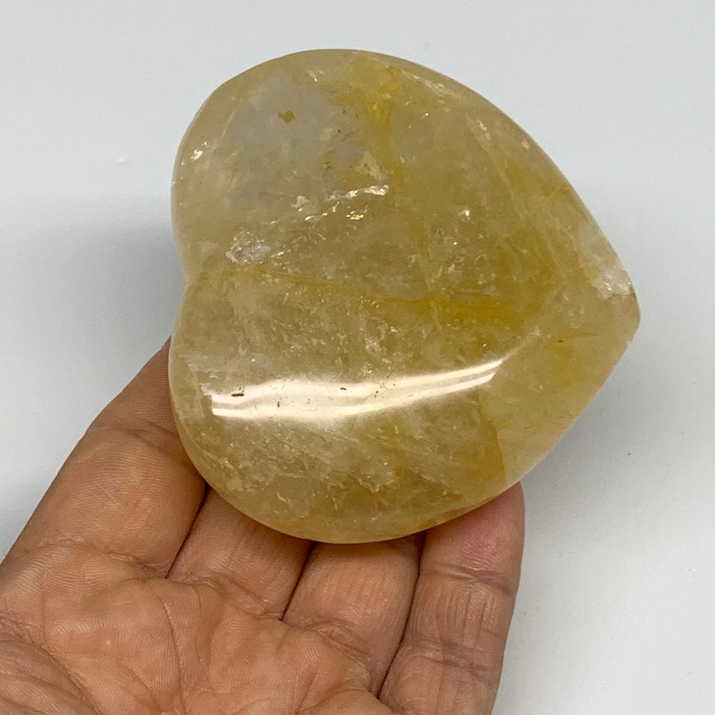 237.8g, 2.7"x3.1"x1.2" Yellow Healing Quartz Heart Crystal @Madagascar, B30572