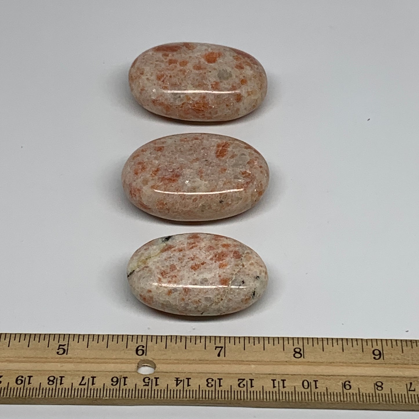 176.9g, 1.9"-2.2", 3pcs, Natural Sunstone Palm-Stone Polished from India, B34797